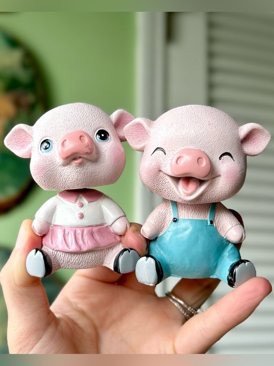 Other - Rustic Farmhouse Pink Piggy Pig Figurine Bobble Heads Set